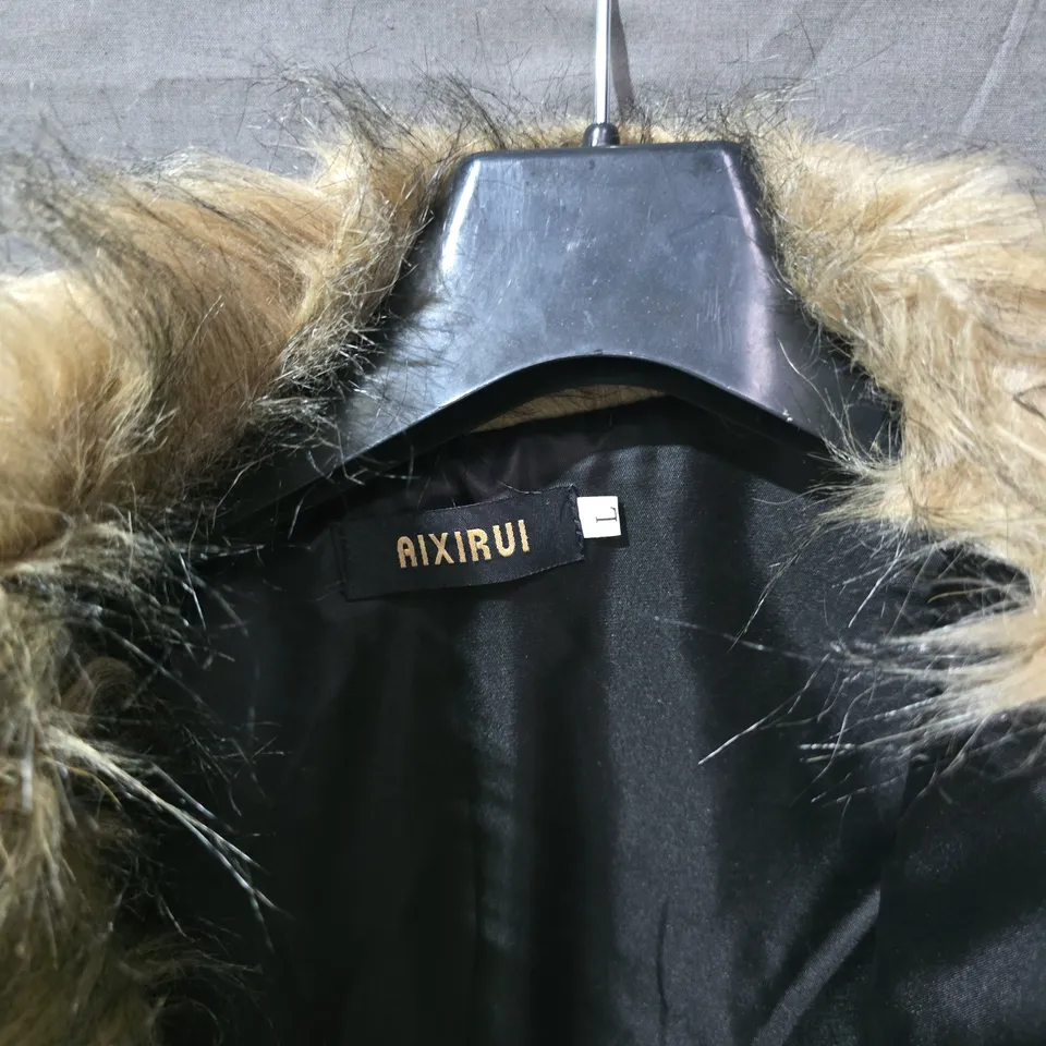 AIXIRUI WOMEN'S FUR COAT – BROWN FUR WITH BLACK LINING, UK SIZE L