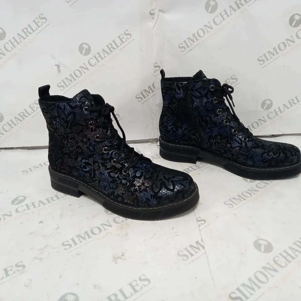 RIEKER LACE UP BOOT DARK FLOURAL SIZE 6 1/2 - BOXED 