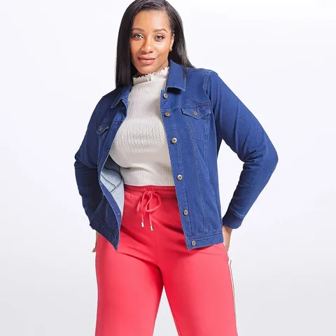 DENIM & CO. COMFY DENIM STYLE JACKET WITH COLLAR INDIGO MEDIUM WASH XXXL