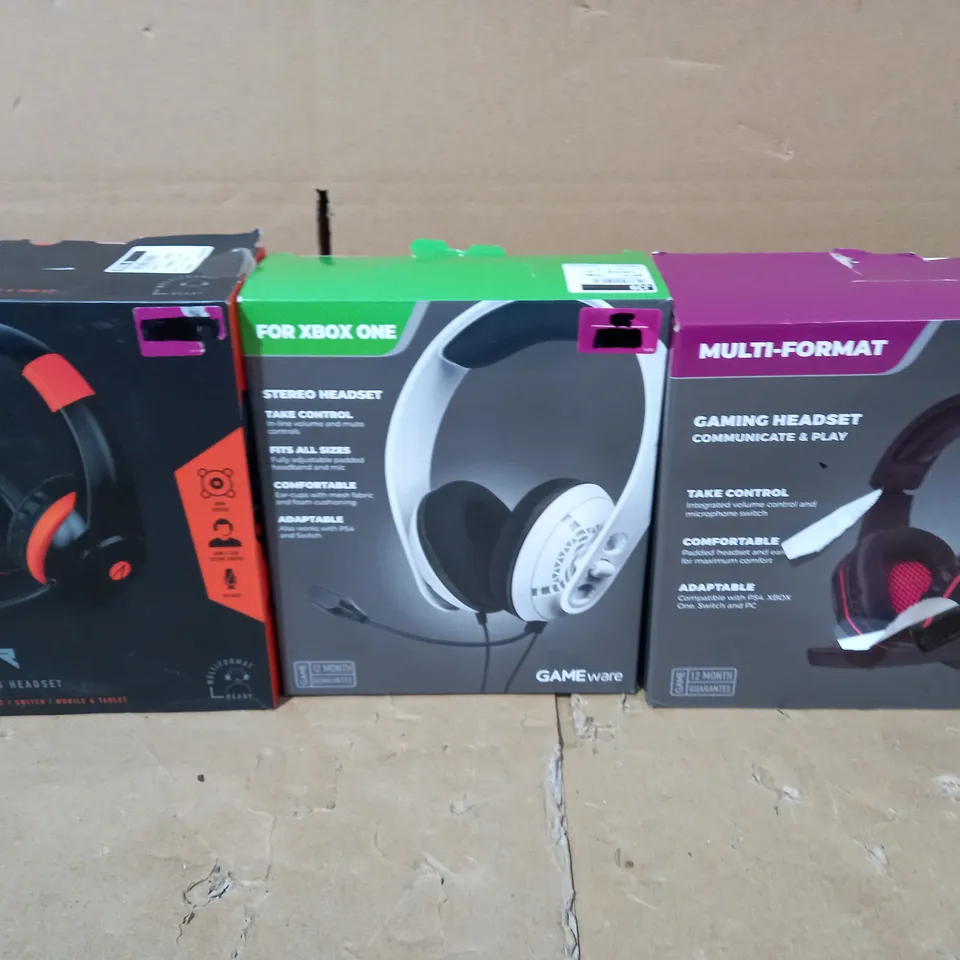 BOX OF APPROXIMATELY 10 ASSORTED ELECTRICAL ITEMS TO INCLUDE GAMEWARE MULTI-FORMAT GAMING HEADSET, GAMEWARE STEREO HEADSET FOR XBOX ONE, STEALTH RAPTOR MULTI-FORMAT GAMING HEADSET, ETC