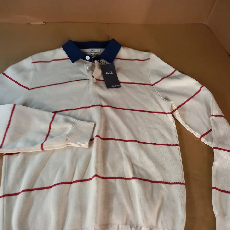 M&S PURE COTTON STRIPED TOP IN CREAM - M REG