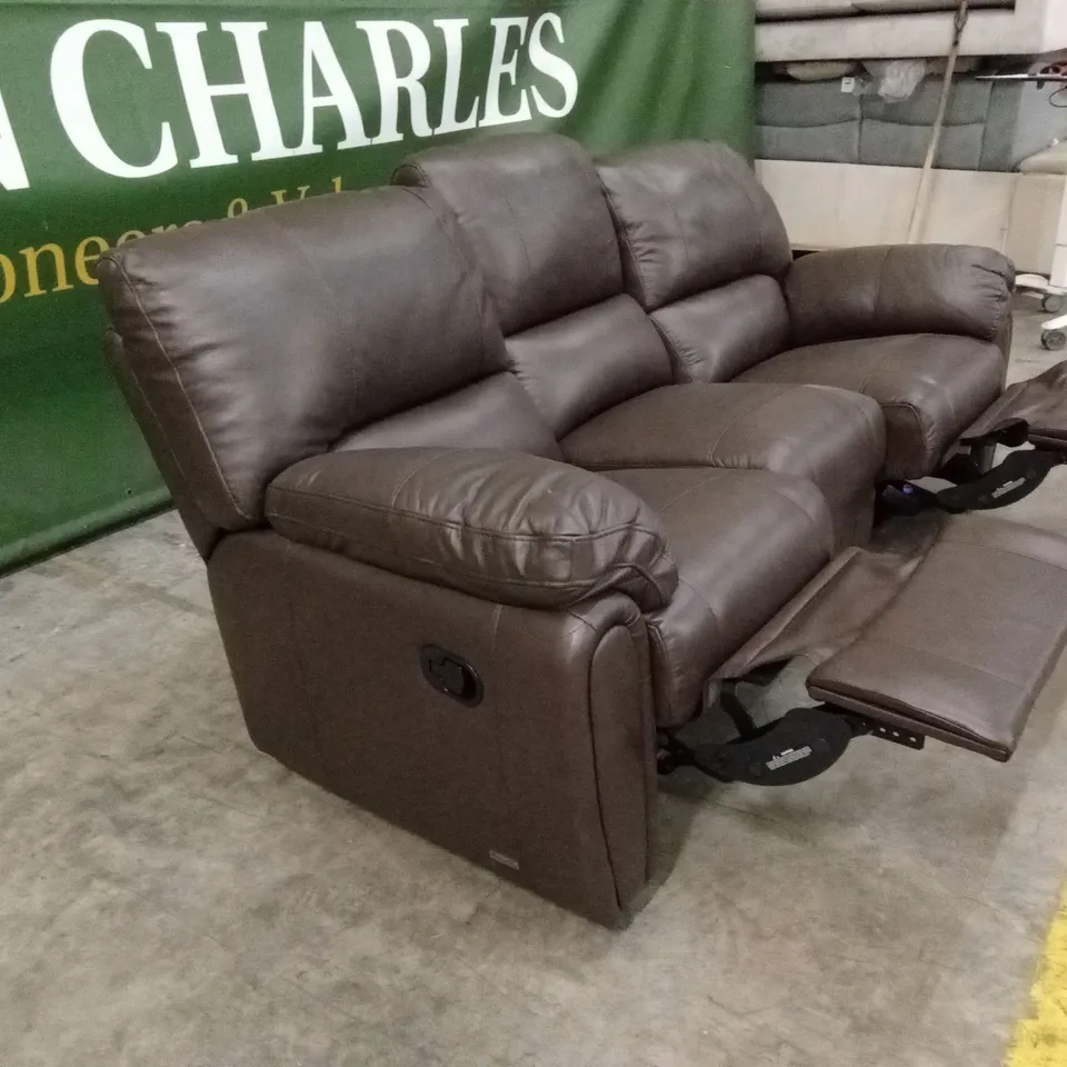 LEIGHTON LEATHER/FAUX LEATHER HIGH BACK 3 SEATER RECLINER SOFA - BROWN RRP £1249