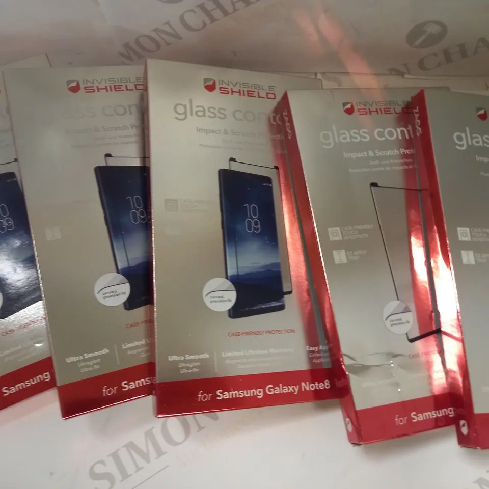 LOT OF APPROXIMATELY 5 ASSORTED INVISIBLE SHIELD GLASS CONTOUR IMPACT & SCRATCH PROTECTION FOR SAMSUNG GALAXY NOTE 8