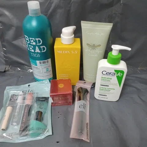 APPROXIMATELY 15 ASSORTED COSMETIC PRODUCTS TO INCLUDE BED HEAD TIGI SHAMPOO, CERAVE CLEANSER, AND AN ELF SKINCARE KIT ETC. 