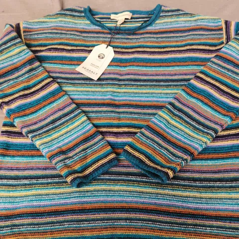 SEASALT CORNWALL FRUITY JUMPER II RIPPLE MARKS TEAL MULTI MERINO KNIT JUMPER – UK 10