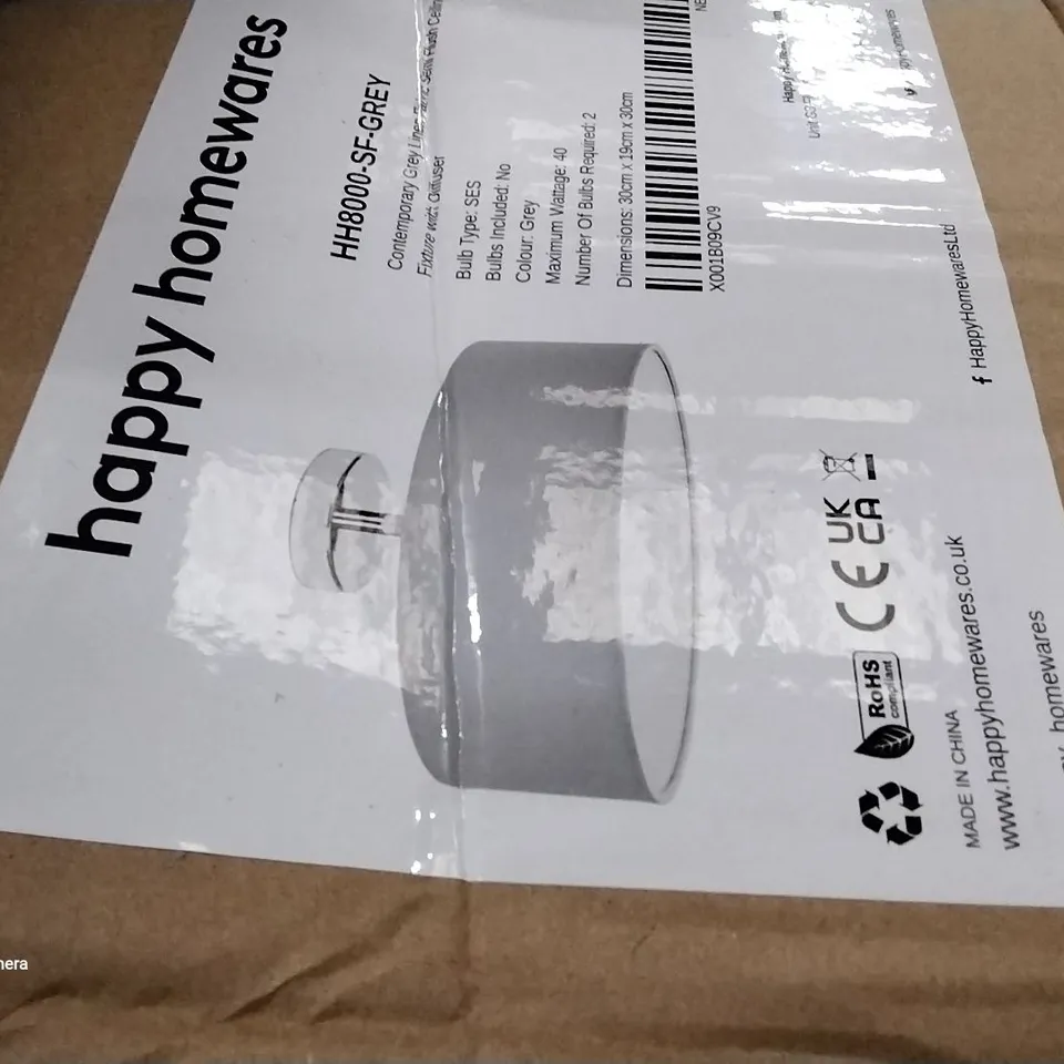 BOXED CONTEMPORARY CREAM LINEN FABRIC SEMI FLUSH CEILING LAMP