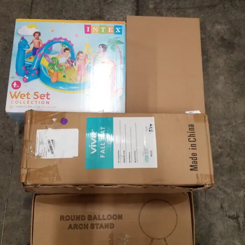 PALLET OF ASSORTED PRODUCTS INCLUDING INFLATABLE WATERPLAY SET, ROUND BALLOON ARCH STAND, FALL MAT, ANI BLUE LIGHT SCREEN PROTECTOR 
