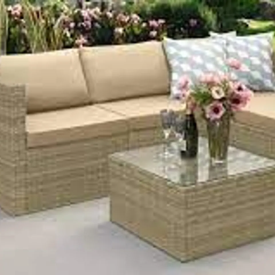 BOXED DESIGNER ALGARVE 4 SEATER RATTAN CORNER SET NATURAL (2 BOXES)