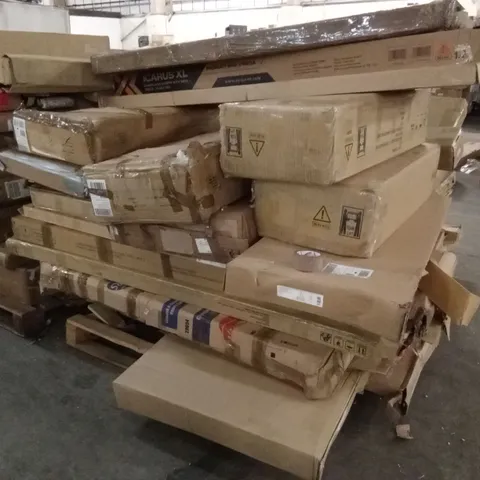 PALLET OF DESIGNER HOME FURNITURE PARTS AND PIECES; WARDROBE, BED AND TV UNIT PARTS ETC
