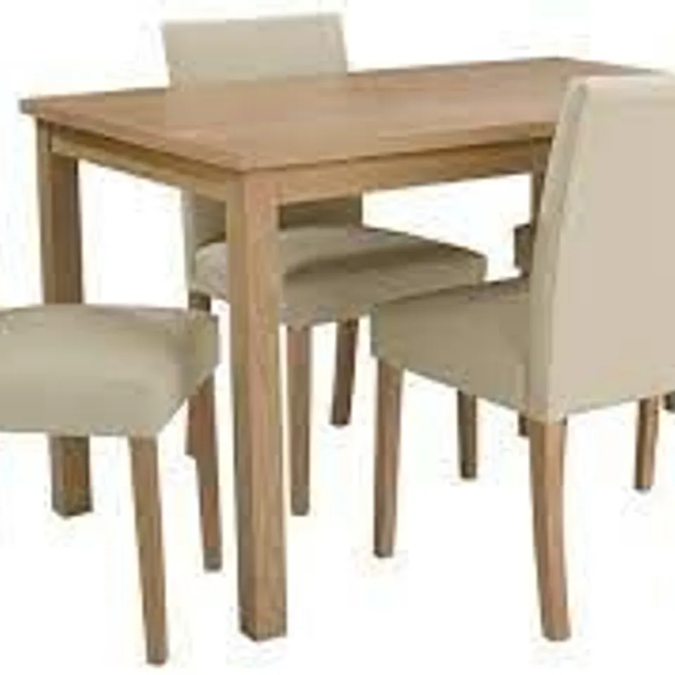 BOXED PRIMO CREAM/OAK-EFFECT DINING SET, TABLE & 4 CHAIRS (1 OF 2 BOXES INCOMPLETE)