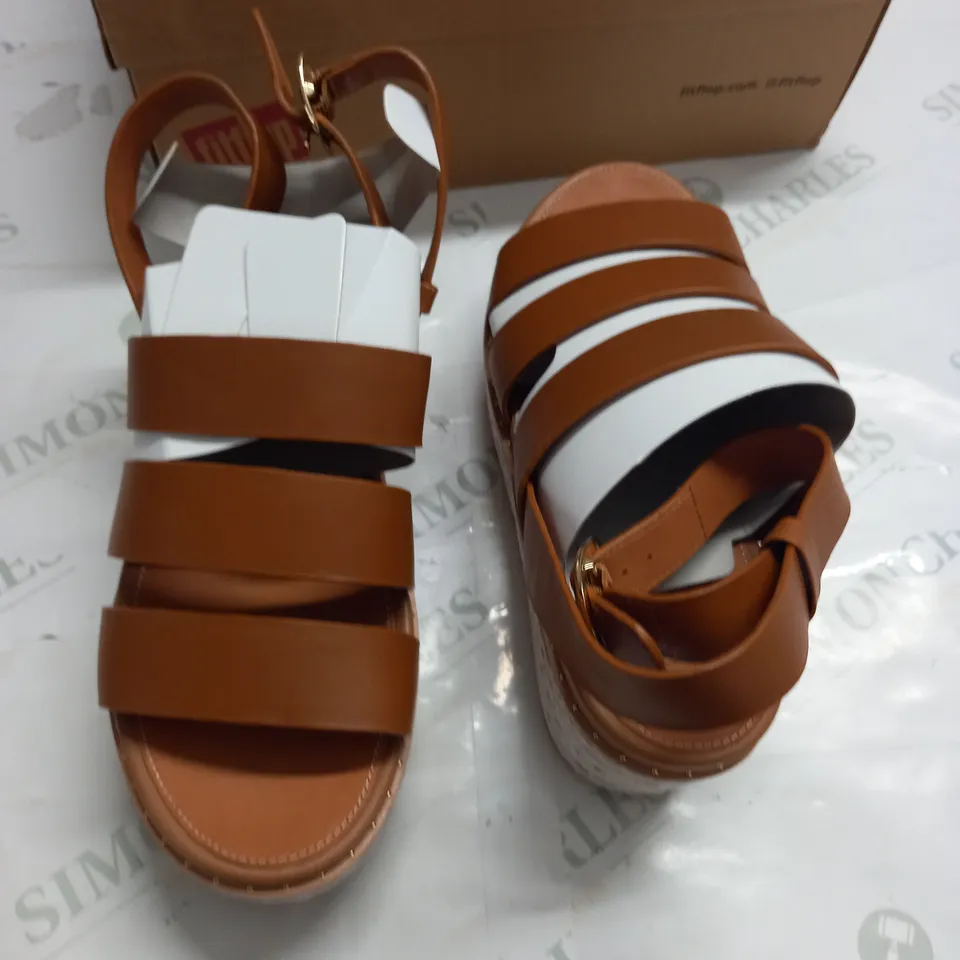 BOXED PAIR OF FITFLOP ELOISE BACK STRAP ESPADRILLE WEDGS IN LIGHT TAN - UK 6