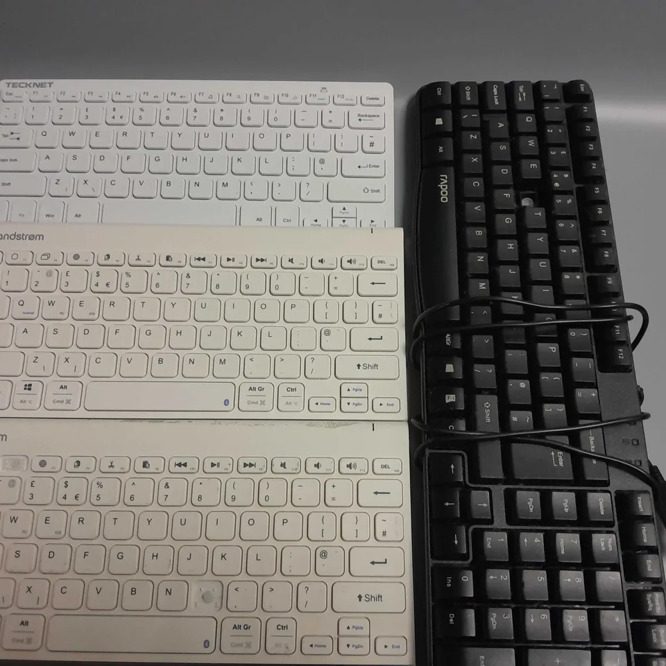 LOT OF 4 ASSORTED KEYBOARDS TO INCLUDE SANDSTROM, TECKNET AND RAPOO