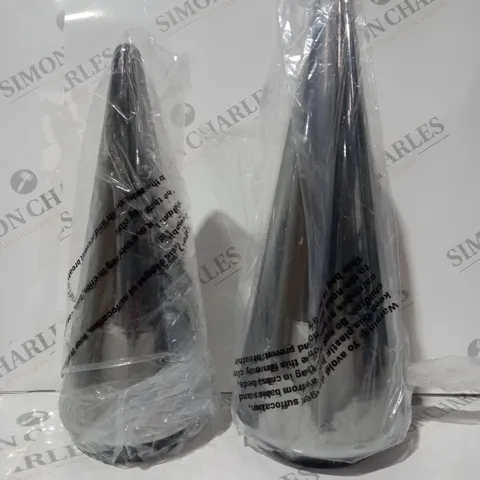 BOXED KELLY HOPPEN SET OF 2 INDOOR/OUTDOOR PRELIT GLASS DECOR - REFLECTIVE CONES