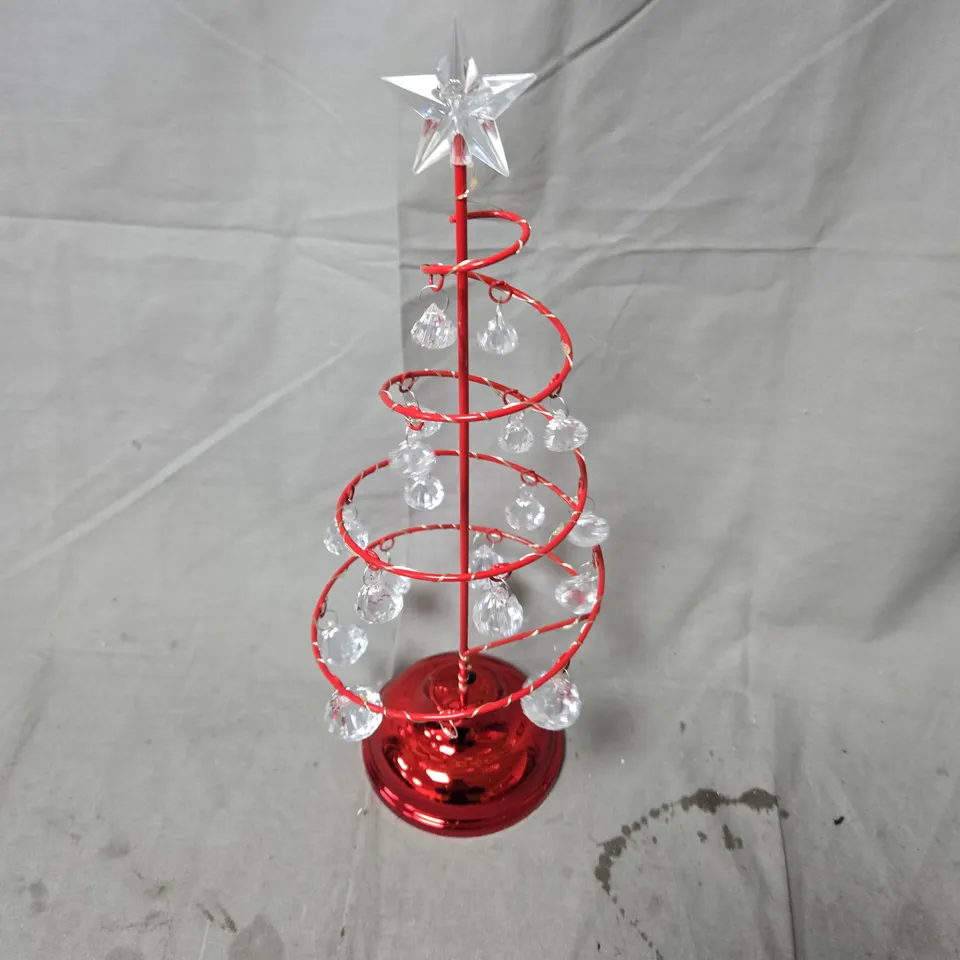 RED SPIRAL CHRISTMAS TREE ORNAMENT WITH CRYSTAL DROPLETS