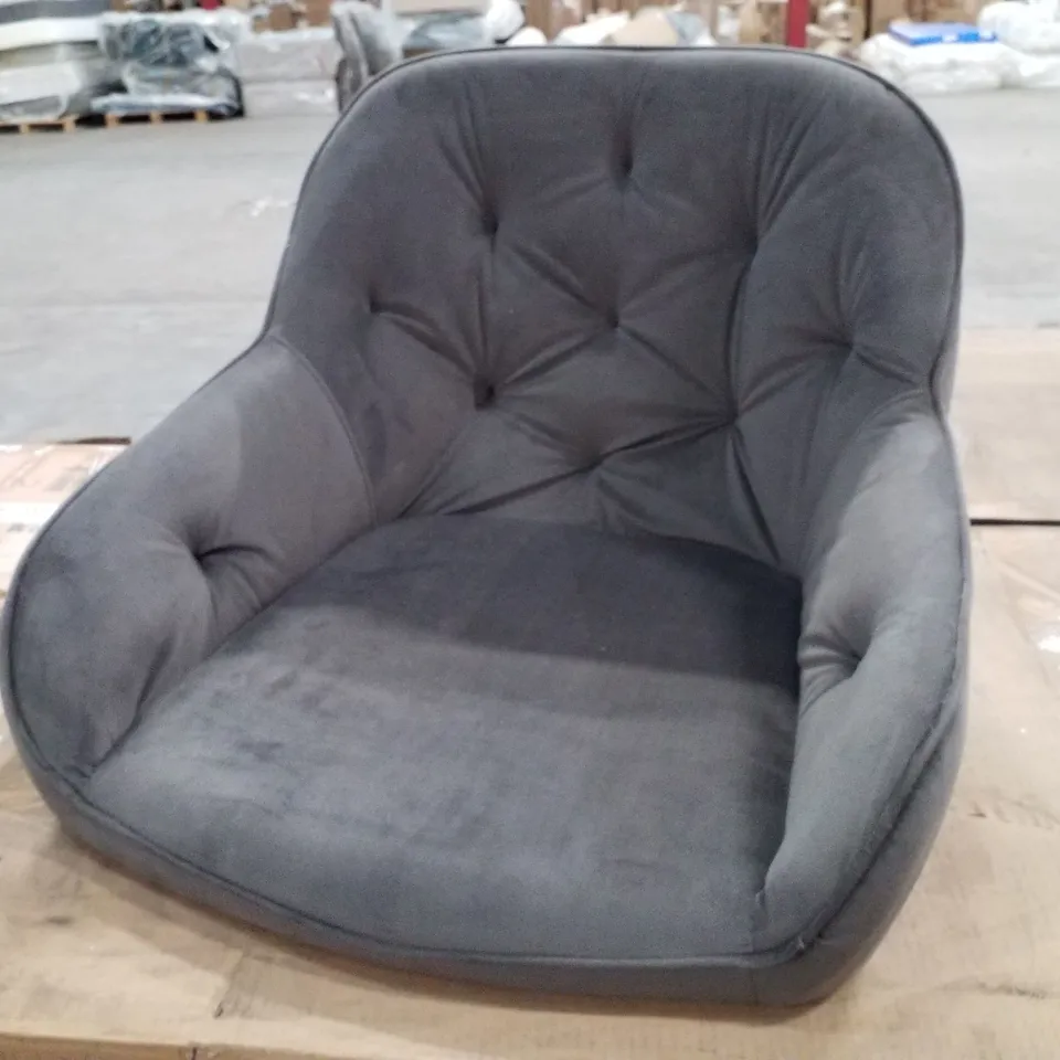 BOXED PAIR OF GREY VELVET UPHOLSTERED DINING CHAIRS