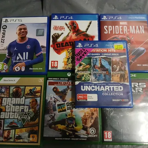 LOT OF 7 ASSORTED GAMES TO INCLUDE GTA FOR XBOX AND DEADPOOL FOR PS4