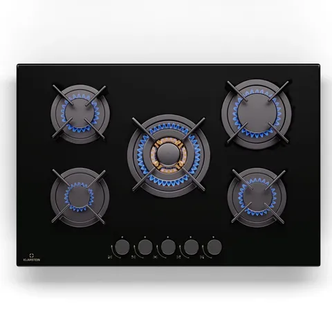 GAS HOB 70 CM 5 BURNERS BUILT-IN COOKTOP GAS COOKER GLASS CERAMIC SURFACE BLACK