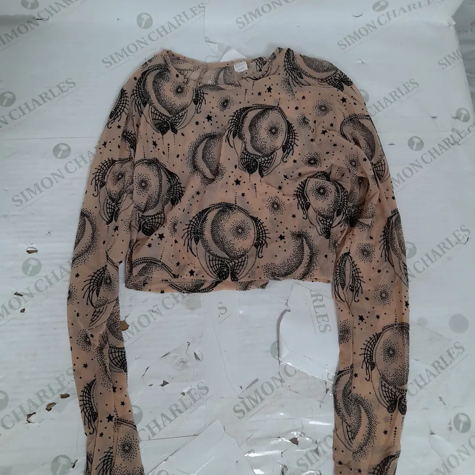 RAD RHINESTONE DETAIL PHOENIX MESH TOP IN NUDE SIZE M