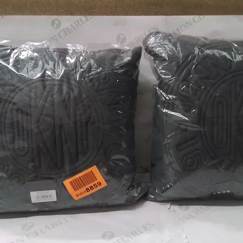 BRAND NEW SEALED DESIGNER DONNA KARAN LOGO CUSHION WITH FILLING COLOUR CHARCOAL SET OF 2