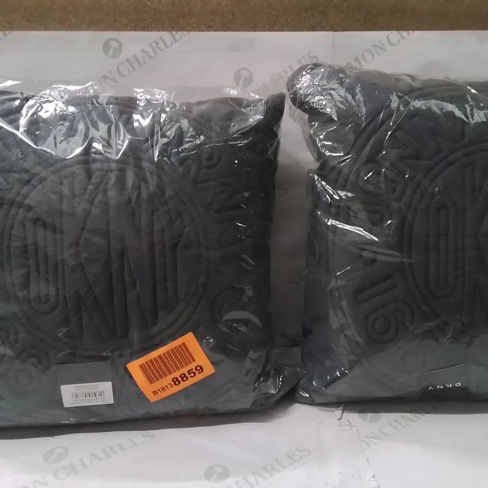 BRAND NEW SEALED DESIGNER DONNA KARAN LOGO CUSHION WITH FILLING COLOUR CHARCOAL SET OF 2