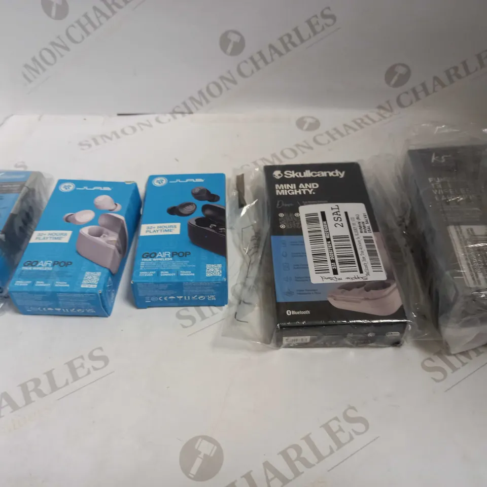 LOT OF 5 HEADPHONES TO INLCLUDE JLAB, SKULLCANDY, AND KITSOUND FUNK 