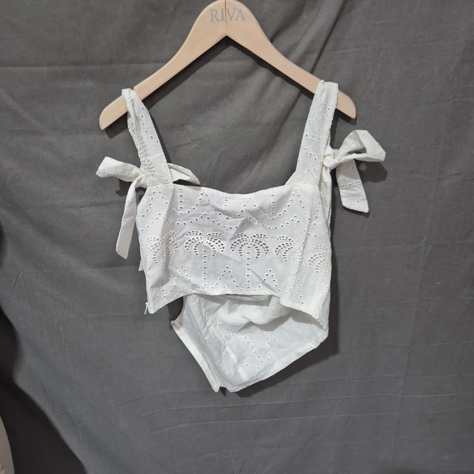 SOUTH BEACH WHITE EYELET TOP, UK 12 (EU 40, US 8) – MADE IN INDIA