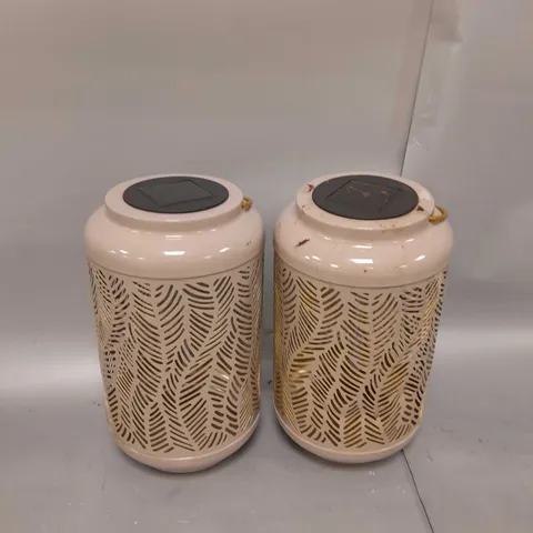 BOXED GARDEN REFLECTIONS SET OF 2 PATTERNED SOLAR LANTERNS, LEAF 