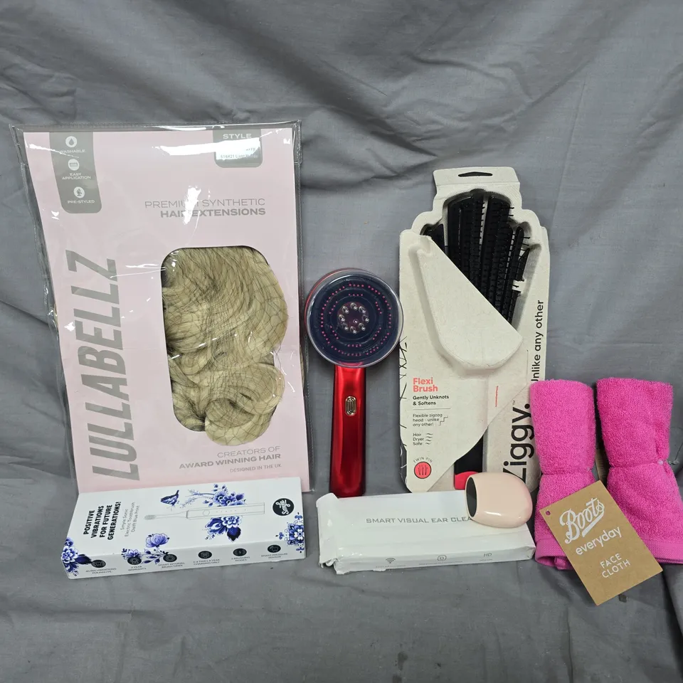 APPROXIMATELY 8 ASSORTED HEALTH & BEAUTY ITEMS TO INCLUDE LULLABELLZ HAIR EXTENSIONS, ZIGGY FLEXI BRUSH, ELECTRIC TOOTHBRUSH, ETC