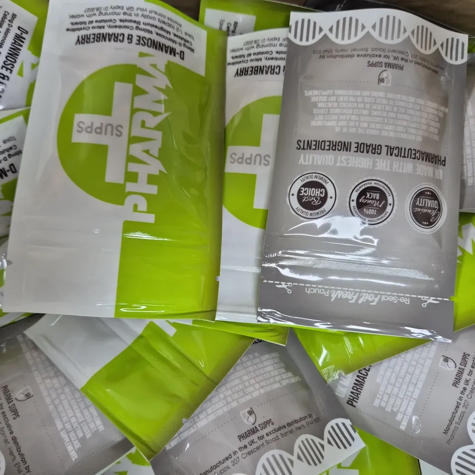 BOX OF APPROXIMATELY 100 PACKS OF PHARMA SUPPS TABLETS - D-MANNOSE & CRANBERRY (60 TABLETS PER PACK)