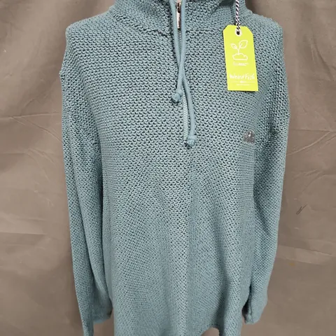 WEIRD FISH CRUISER ECO 1/4 ZIP MACARONI JUMPER IN MINERAL BLUE SIZE 2XL