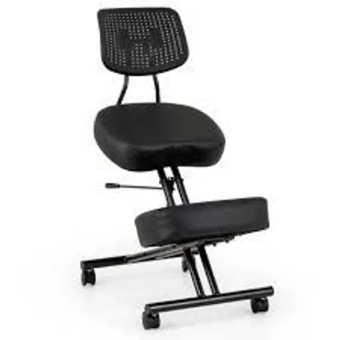 BOXED COSTWAY ERGONOMIC KNEELING CHAIR, POSTURE CORRECTION STOOL WITH LOCKABLE UNIVERSAL WHEELS, ANGLE & HEIGHT ADJUSTABLE