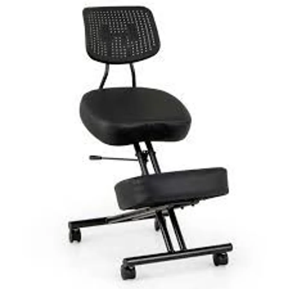 BOXED COSTWAY ERGONOMIC KNEELING CHAIR, POSTURE CORRECTION STOOL WITH LOCKABLE UNIVERSAL WHEELS, ANGLE & HEIGHT ADJUSTABLE