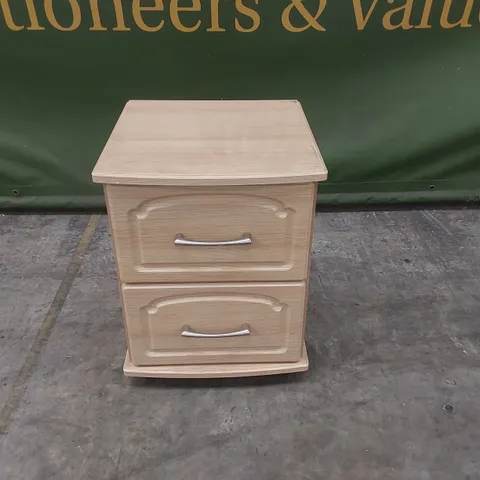 DESIGNER 2 DRAWER WOODEN BEDSIDE TABLE ON WHEELS