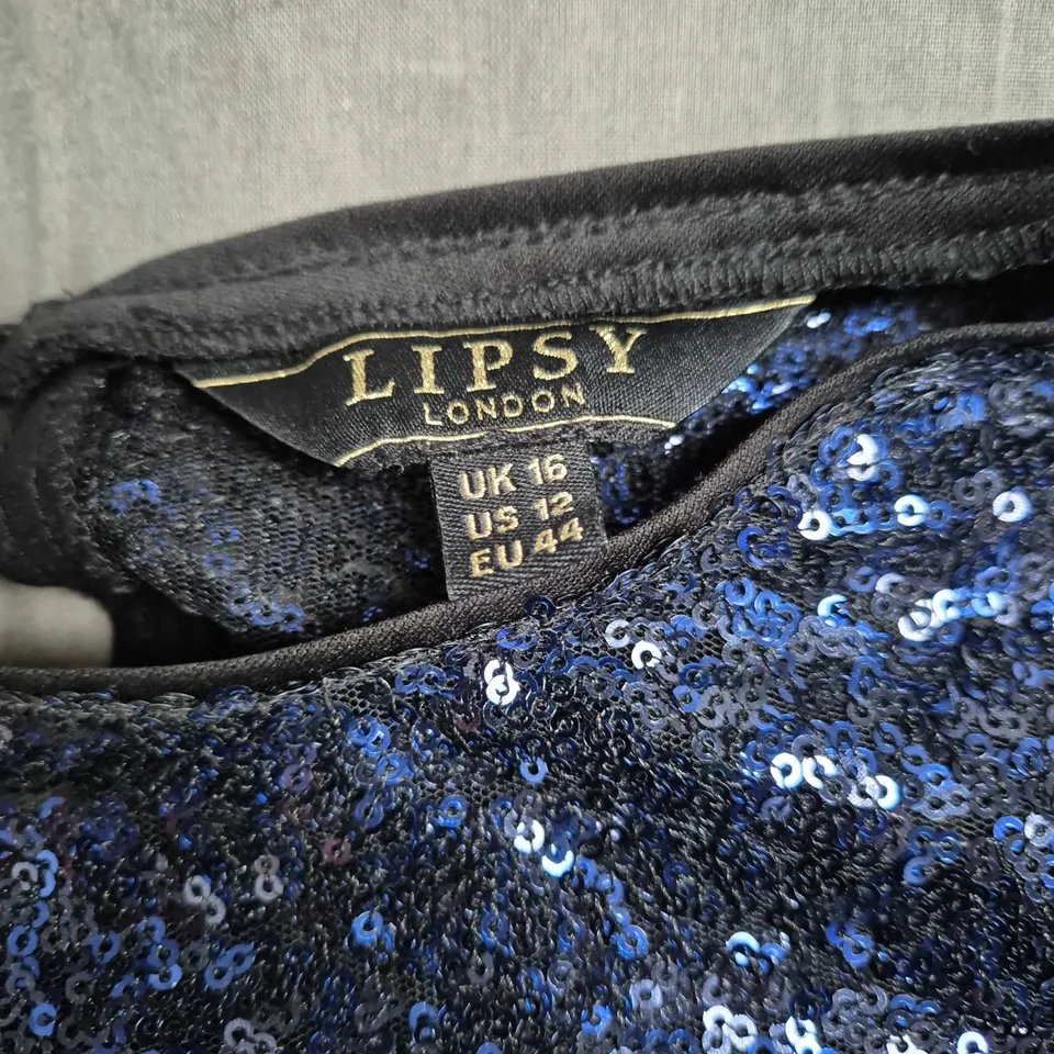 LIPSY LONDON BLUE SEQUIN TOP, UK SIZE 16