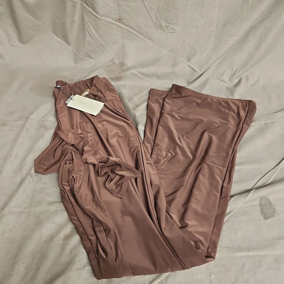 KAIIA SLINKY GOLD HARDWARE BELT DETAIL TROUSERS IN CHOCOLATE SIZE 12
