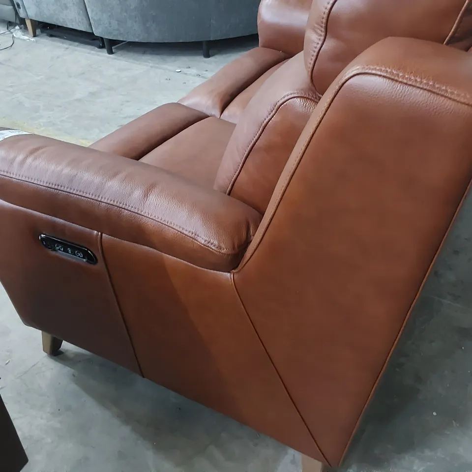 DESIGNER POWER RECLINING TWO SEATER SOFA CHESTNUT LEATHER 