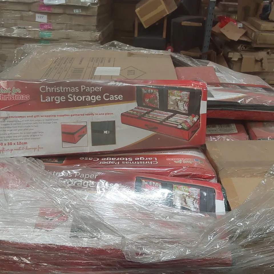 PALLET CONTAINING A VERY LARGE QUANTITY OF ASSORTED ITEMS INCLUDING: ARTIFICIAL CHRISTMAS TREES, CHRISTMAS PAPER STORAGE CASES ECT