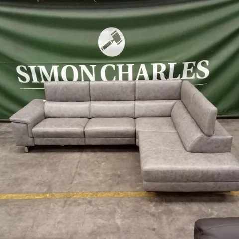 QUALITY DESIGNER ITALIAN MADE CARLO ELECTRIC RECLINING LEATHER CORNER SOFA - FOSSIL 