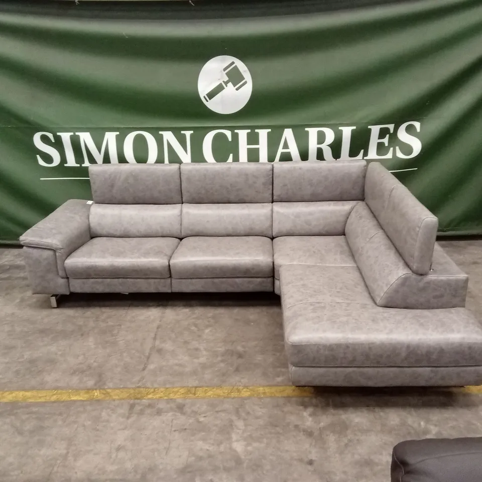 QUALITY DESIGNER ITALIAN MADE CARLO ELECTRIC RECLINING LEATHER CORNER SOFA - FOSSIL 