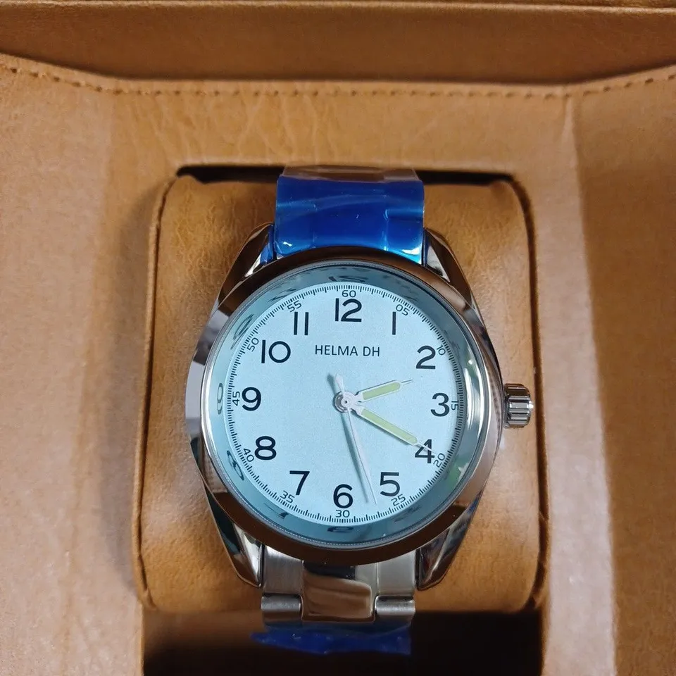 HELMA DH BLUE DIAL SILVER STAINLESS STEEL BRACELET STRAP WRISTWATCH