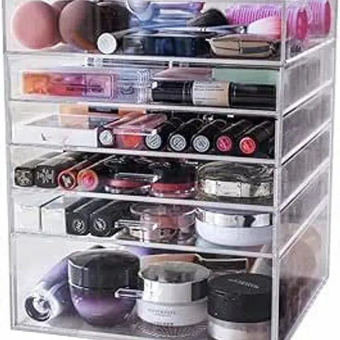 BOXED DISPLAY4TOP ACRYLIC CLEAR COSMETIC MAKEUP ORGANISER BOX WITH 5 DRAWERS