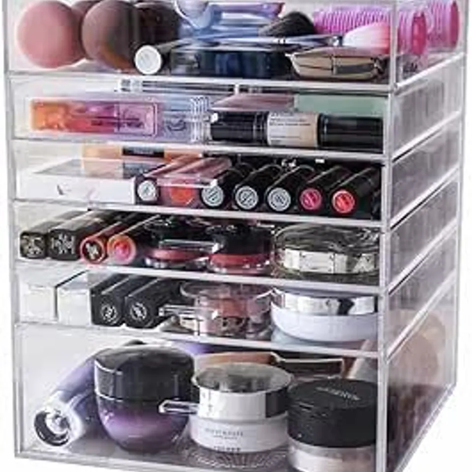 BOXED DISPLAY4TOP ACRYLIC CLEAR COSMETIC MAKEUP ORGANISER BOX WITH 5 DRAWERS
