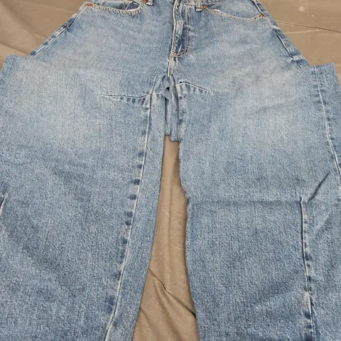 ZARA WIDE LEG STITCH DETAIL JEANS, DENIM BLUE - UK SIZE 6