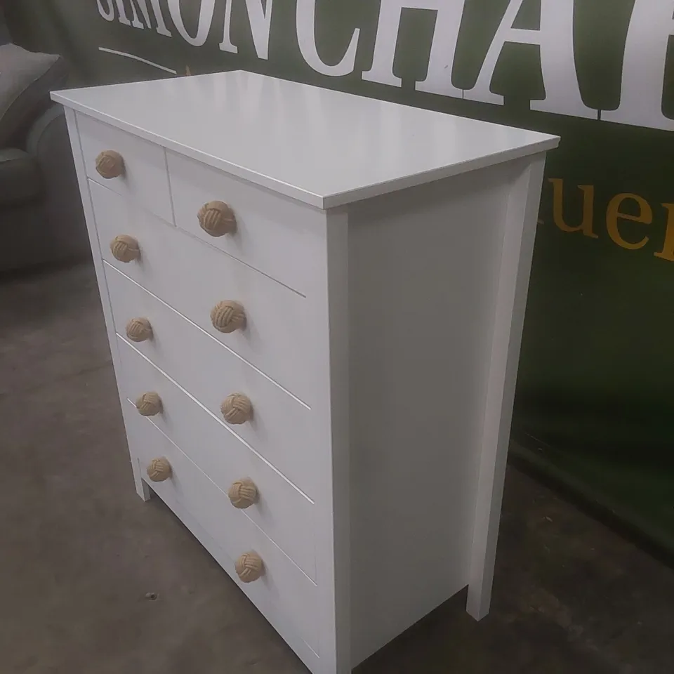 DESIGNER 6 DRAWER CHEST OF DRAWERS - WHITE