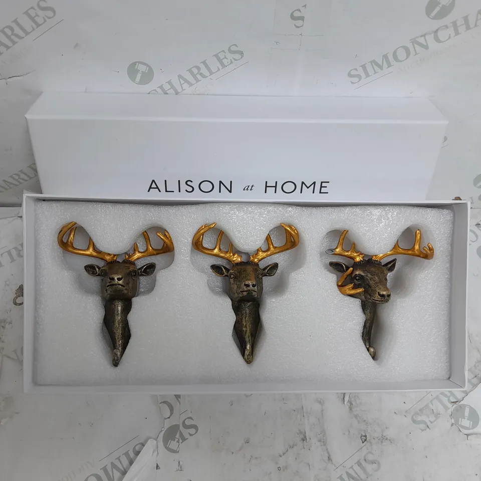 BOXED ALISON CORK SET OF 3 WALL HOOK STAGS