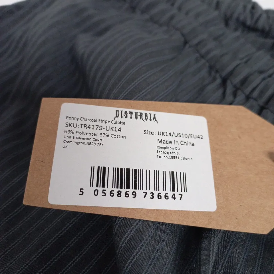 DISTURBIA PENNY CHARCOAL STRIPE CULOTTE – UK14
