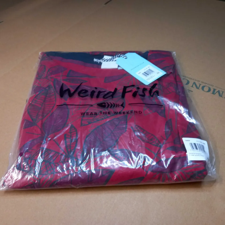 PACKAGED WEIRD FISH RICH RED ORGANIC PRINTED JERSEY DRESS - SIZE 22