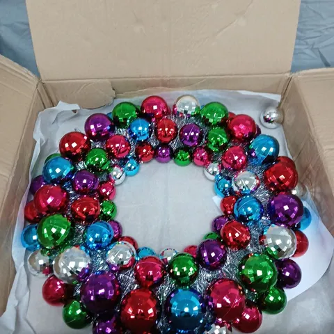 BRIGHT COLOURED BAUBLE CHRISTMAS WREATH - 50 CM