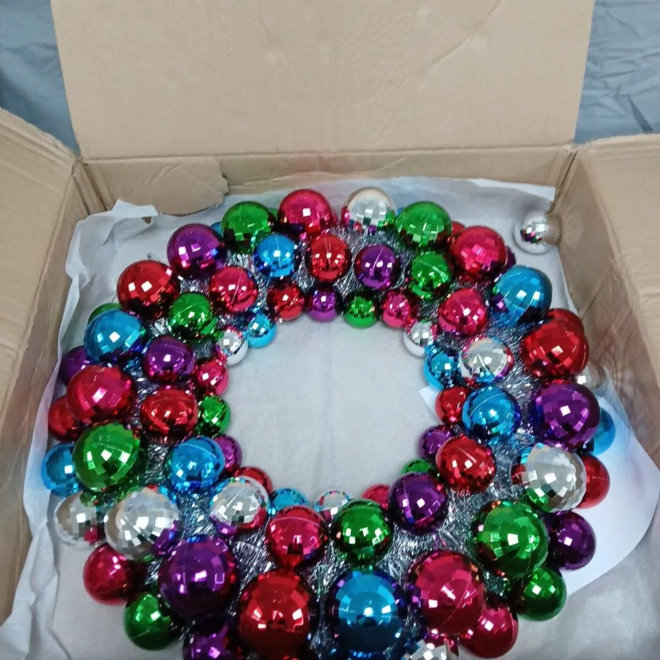 BRIGHT COLOURED BAUBLE CHRISTMAS WREATH - 50 CM