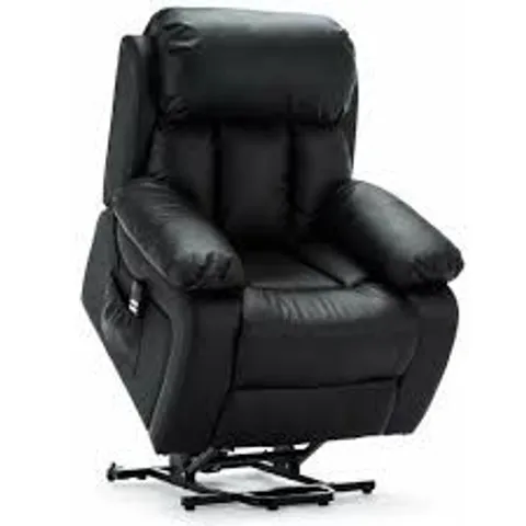 BOXED DESIGNER DUAL RISE LEATHER RECLINER CHAIR IN BLACK (2 BOXES)